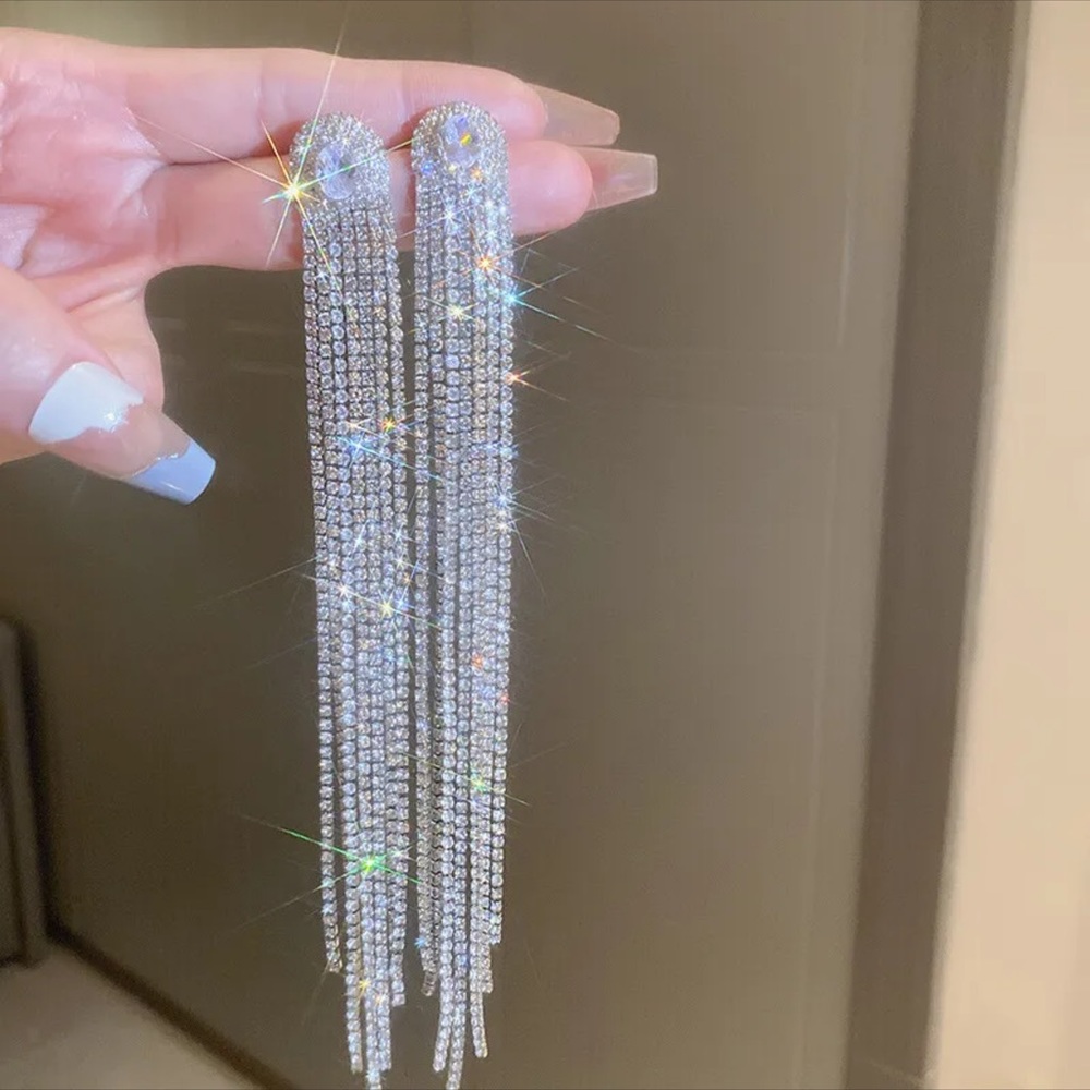 Silver Clear Rhinestone Dangle Earrings